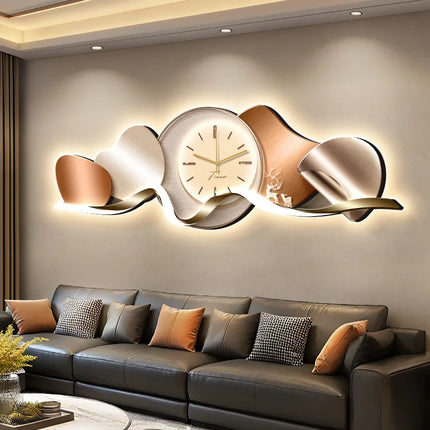 Luxury Wall Art With Built-in Clock Modern Living Room Decor 3D Wall Lamp Creative Sofa Background Painting Home Wall Decor