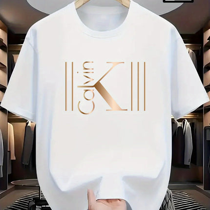 Men's Breathable Sporty Pattern Printed T-shirt Casual and Fashionable Short-sleeved Cotton T-shirt Summer Brand Streetwear Top