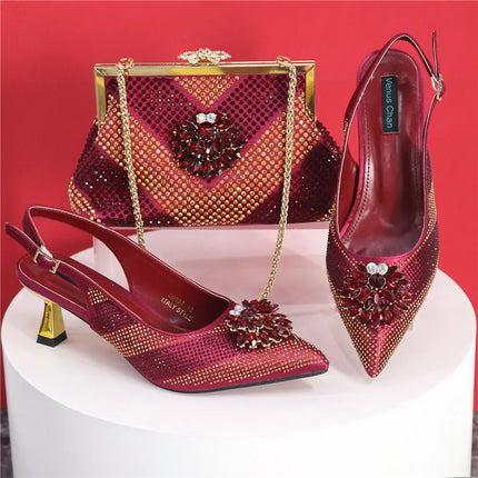 Newest Arrivals Special Design Silver Color African Women Shoes and Bag Set Pointed Toe Pumps for Wedding Party