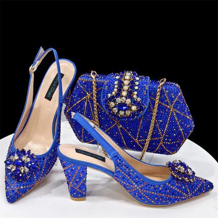 doershow beautiful Italian Shoes And Bag Sets For Evening Party With Stones Italian Leather Handbags Match Bags! HDF1-30