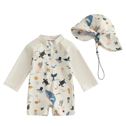 Infant Boys Swimsuit Long Sleeve Zipper Swimsuit Sun Protective Clothing Infant Bathing Swimwear Girls Swimsuit Two Piece