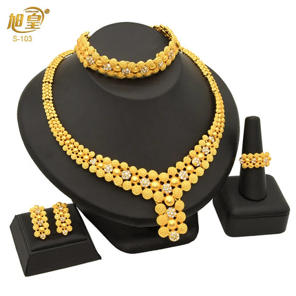 XUHUANG Dubai 2024 Gold Color Necklace Bracelet Jewelry Set For Women Ethiopian Arabic Charm Necklace Choker Set Wedding Gifts