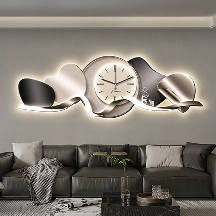 Luxury Wall Art With Built-in Clock Modern Living Room Decor 3D Wall Lamp Creative Sofa Background Painting Home Wall Decor