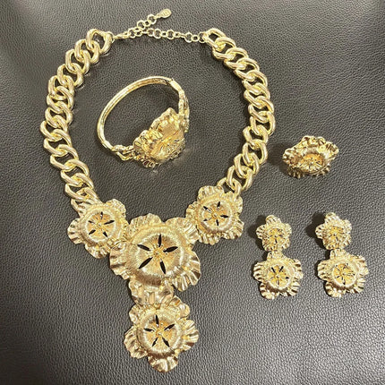 Big Style Flower Women Jewelries Set Factory Necklace Earrings Bangle Ring Wedding