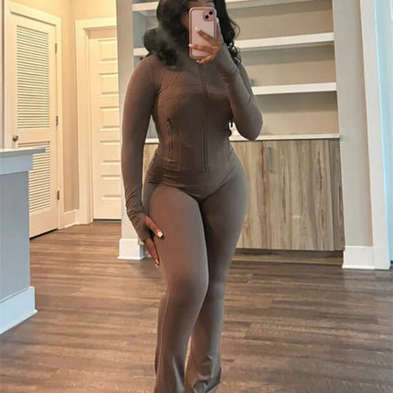 Weird Puss Sporty Casual 2 Piece Set Women Hooded Zipper Turtleneck Jacket+Skinny Straight Pants Matching Trend Workout Suit