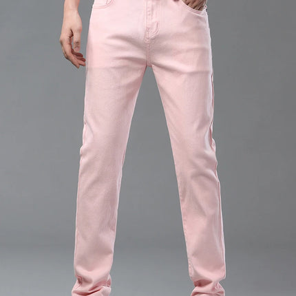 Four Season New Men's Yellow Jeans Fashion Business Casual Straight Denim Stretch Trousers All-match Men's Casual Pants Jeans