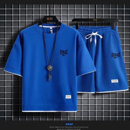 2025 New Fashionable High Quality Waffle 2-piece Men's Shorts Summer Sportswear Men's Fashion Clothing Loose Breathable Daily