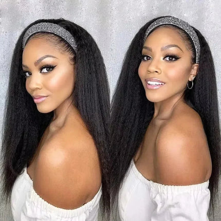 Kinky Straight Headband Wig Human Hair for Black Women Brazilian Glueless None Lace Front Yaki Straight Human Hair Headband Wig