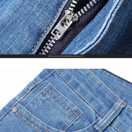 Summer Thin Men's Elastic Cotton Jeans Fashion Blue Comfortable Business Straight Casual Pants Brand Male Clothes Trousers