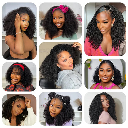 250% Density Kinky Curly Half Wigs Human Hair Seamless Flip Over Half Wig Beginner Friendly Curly Wigs for Black Women