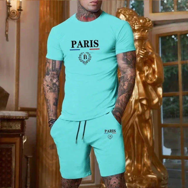 2024 New Summer Men's Fashion Short sleeved T-shirt+Split Shorts 2-piece Set of Sportswear Fashion Jogging Casual Men's Set