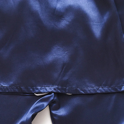 Korean version of childrens pajamas set silk satin long sleeve top+trousers two -piece male baby girl cartoon solid color set