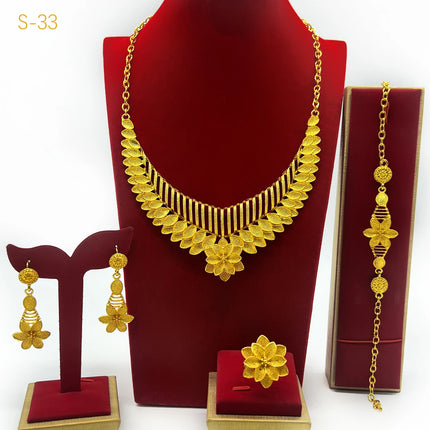 Brazilian 24K Gold Color Jewelry Sets For Women Wedding Dubai Necklace Earrings Nigerian Indian Bridal Set Party Gifts Wholesale
