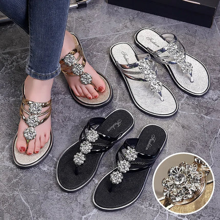 Women's Flip Flops Outdoor Sandals Anti-Slip Flat Bottom Pedal Beach Shoes Comfortable Slip-On Summer Footwear