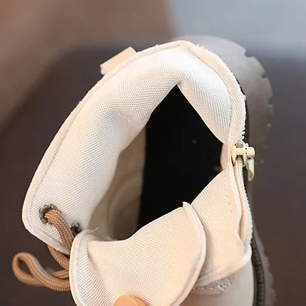 Children's Fashion Front Lace Up Soft Sole Anti Slip Warm Snow Boots Girls' Plush Casual Cotton Shoes