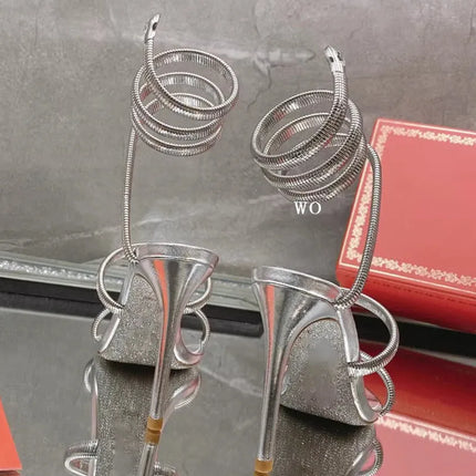 Star style Sexy Narrow band Coiled-strap Women Sandals Fashion Summer Stiletto High heels Gladiator Sandals Party Prom Shoes