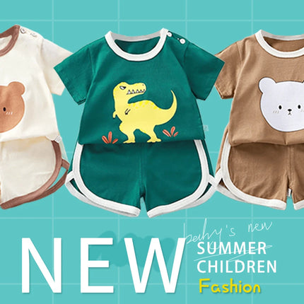 Korean version of childrens pajamas set silk satin long sleeve top+trousers two -piece male baby girl cartoon solid color set