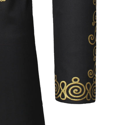 African Men's Shirt Pants Set Metallic Print Tops Long Sleeves Clothing V Neck Matching Traditional Suit With Trouser For Men