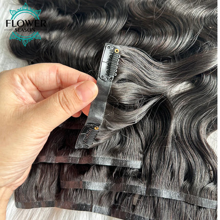 PU Clip ins Hair Extensions Human Hair Body Wave Invisible Seamless Clip in human hair Skin Weft 120g/7pcs Full Head for Women