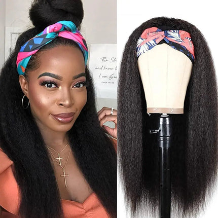 Kinky Straight Headband Wig Human Hair for Black Women Brazilian Glueless None Lace Front Yaki Straight Human Hair Headband Wig