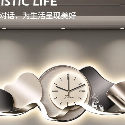 Luxury Wall Art With Built-in Clock Modern Living Room Decor 3D Wall Lamp Creative Sofa Background Painting Home Wall Decor
