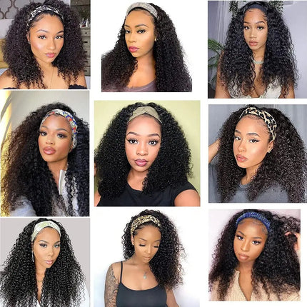 Kinky Curly Headband Wigs Human Hair For Black Women 180% Density Peruvian 10-24 Inch Human Hair Wigs Full Machine Made Wigs
