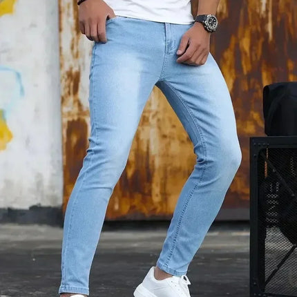 2025 Spring New Mens Slim Fit Classic Skinny Jeans Casual Street Style Casual Mens Skinny Jeans Male Slim Fit Pencil Denim Blue