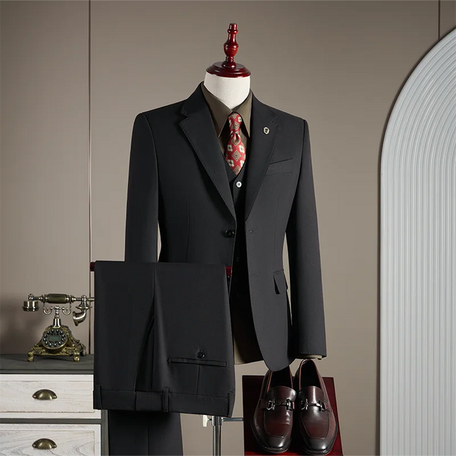 15% high-end wool suit for men, fashionable and stylish wedding, British-style business casual gray-blue suit three-piece set