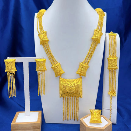 ANIID Dubai 24K Gold Color Long Jewelry Sets Wedding African Necklace Earrings For Women Nigerian Indian Bridal Set Party Gifts