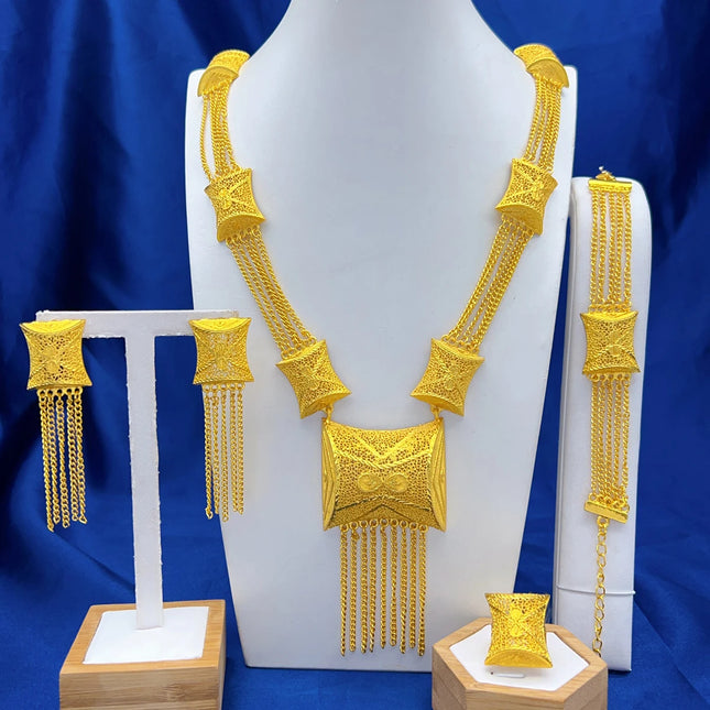 ANIID Dubai 24K Gold Color Long Jewelry Sets Wedding African Necklace Earrings For Women Nigerian Indian Bridal Set Party Gifts