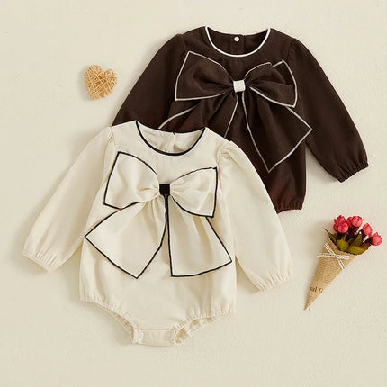 Baby Clothing  Girls Cute 3D Bow Rompers Toddler Infant Solid Long Sleeve Jumpsuits Newborn Autumn Clothes