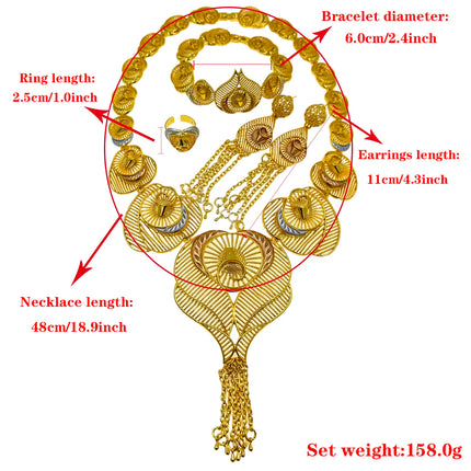 Liffly 24K Alloy Dubai Jewelry Sets for Women Gold Color Necklace Earrings Bracelet African Bridal Wedding Jewellery Wholesale