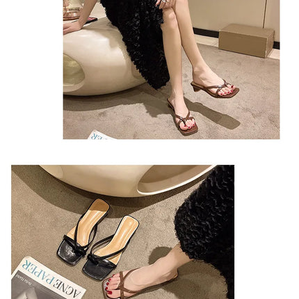 Flip-flops, Women Wear 2024 New Summer Half - Toe Sandals, Fashion Casual Mid-heel Chunky Sandals, Women's Shoes