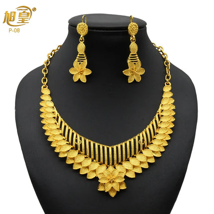 Brazilian 24K Gold Color Jewelry Sets For Women Wedding Dubai Necklace Earrings Nigerian Indian Bridal Set Party Gifts Wholesale