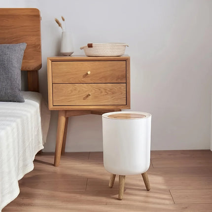 Round Trash Can With Lid, White Garbage Can With Foot, Paper Basket, Waste Bin For Bedroom Kitchen Bathroom Office Living Room