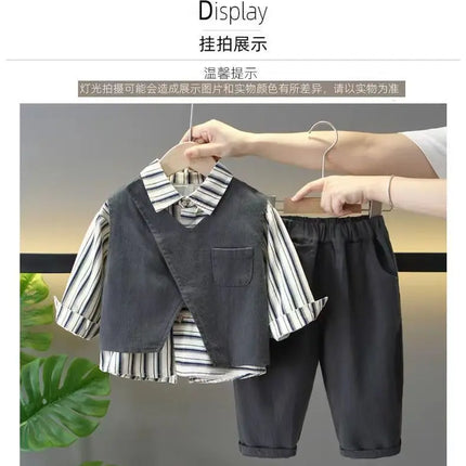 2-10Y Boys Clothing Set 2025 New Handsome Casual Spring and Autumn Baby Children's Vest T-shirt Pants 3 Piece Set Kids Outfits