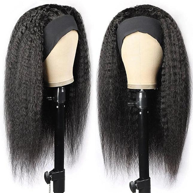 Kinky Straight Headband Wig Human Hair for Black Women Brazilian Glueless None Lace Front Yaki Straight Human Hair Headband Wig
