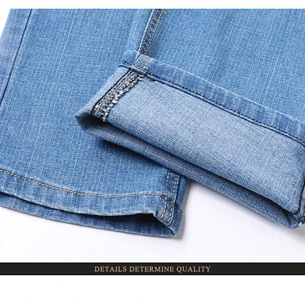 Summer Thin Men's Elastic Cotton Jeans Fashion Blue Comfortable Business Straight Casual Pants Brand Male Clothes Trousers