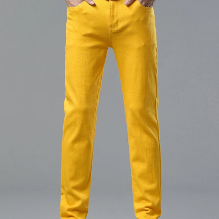Four Season New Men's Yellow Jeans Fashion Business Casual Straight Denim Stretch Trousers All-match Men's Casual Pants Jeans