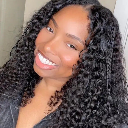 Kinky Curly Hair V Part Wigs No Leave Out Thin Part Human Hair Wigs For Beginners Afro Curly Glueless V Part Wigs Black Wig