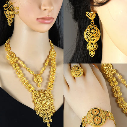 ANIID Indian 24K Gold Color Necklace Set Nigerian Party Bridal Wedding Ethiopian Luxury Dubai Jewelry Wholesale 2024 New Gifts