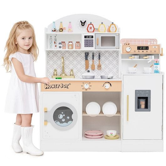 Kids Kitchen Set Wooden with Coffee Makers and Accessories-White-1