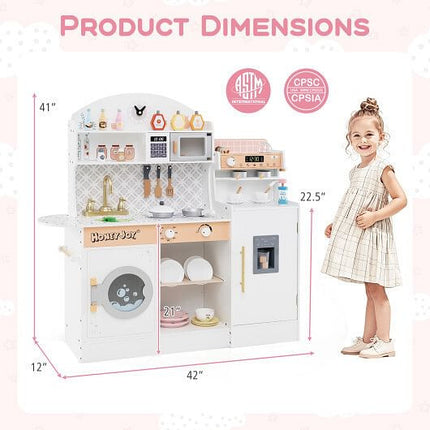 Kids Kitchen Set Wooden with Coffee Makers and Accessories-White-2