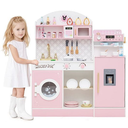 Kids Kitchen Set Wooden with Coffee Makers and Accessories-White-11