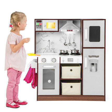 Kids Modern Toy Kitchen Playset with Attractive Lights and Sounds-Coffee-2