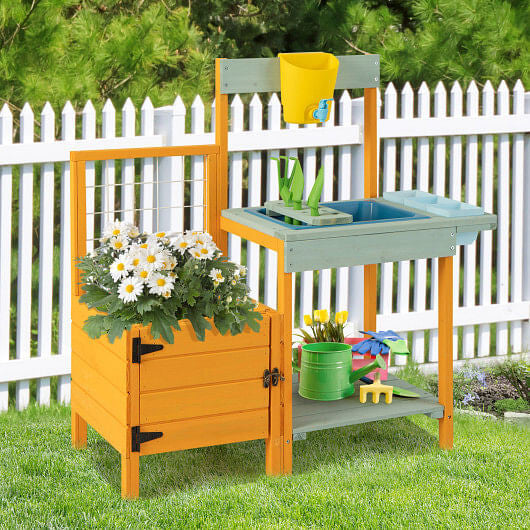 Kids Outdoor Potting Bench with See-Through Window-1