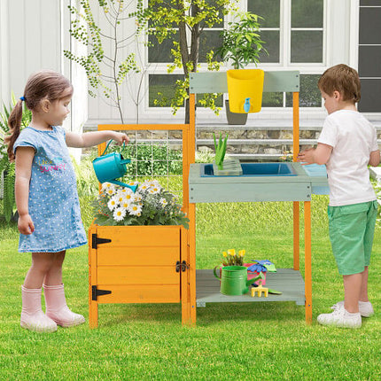 Kids Outdoor Potting Bench with See-Through Window-3