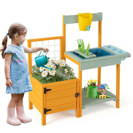 Kids Outdoor Potting Bench with See-Through Window-4