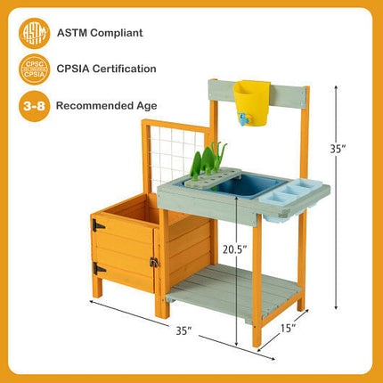 Kids Outdoor Potting Bench with See-Through Window-2