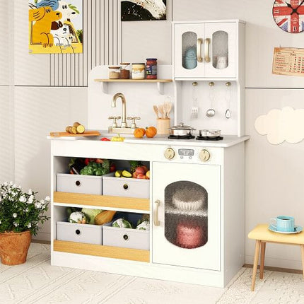 Kids Kitchen Playset with Cooking Accessories and Toy Cuttable Veggies-White-0